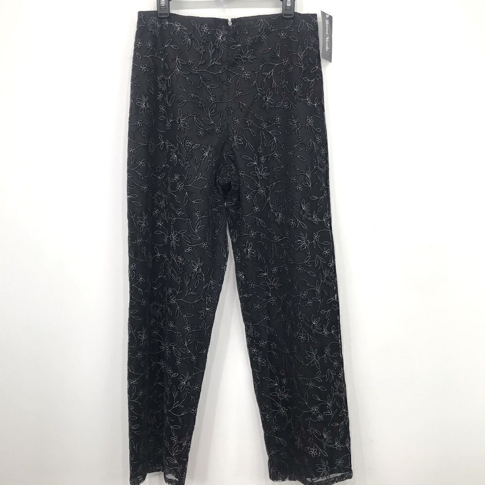Ronnie Nicole Black Silver Floral Sparkle Lined Semi Sheer Holiday Pants NEW